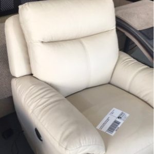 EX DISPLAY CREAM LEATHER ARMCHAIR WITH BATTERY PLUG IN RECLINER
