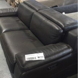 EX DISPLAY BROWN LEATHER 2.5 SEATER LOUNGE WITH 2 ELECTRIC RECLINERS