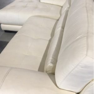 EX DISPLAY CREAM LEATHER 3 SEATER COUCH WITH CHAISE