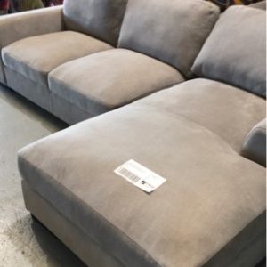 EX DISPLAY HOME FURNITURE - LIGHT GREY UPHOLSTERED CHAISE LOUNGE SUITE SOLD AS IS