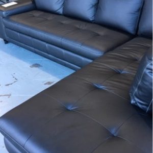 EX DISPLAY HOME FURNITURE - BLACK LEATHER CORNER CHAISE SOME MARKS SOLD AS IS