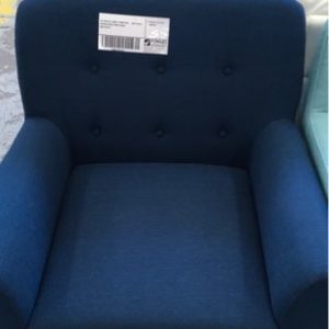 EX DISPLAY HOME FURNITURE - NAVY BLUE UPHOLSTERED ARM CHAIR SOLD AS IS