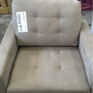 EX DISPLAY HOME FURNITURE - BEIGE MATERIAL ARM CHAIR SOLD AS IS