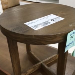 EX RETAIL DISPLAY - SMALL ROUND TIMBER SIDE TABLE SOLD AS IS