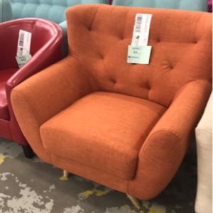 EX RETAIL DISPLAY - OVERSIZE ORANGE UPHOLSTERED ARM CHAIR SOLD AS IS