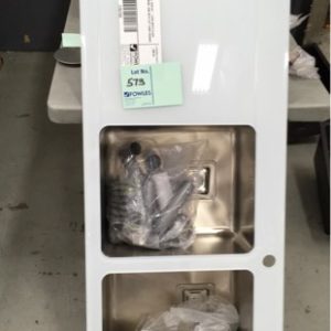 EX RETAIL DISPLAY - EURO WHITE GLASS DOUBLE BOWL SINK WITH LEFT HAND DRAINER