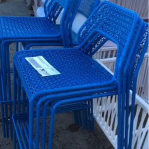 EX HIRE FURNITURE - BLUE SOLID METAL GEO BAR STOOL SOLD AS IS