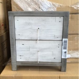 NEW RECYCLED PINE BEDSIDE TABLE 2 DRAWER GREY WITH WHITE WASH (BAY)