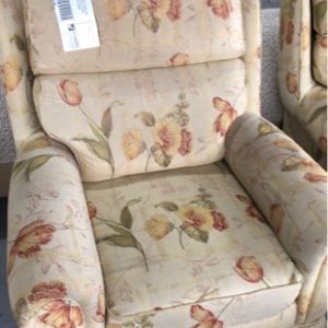 SECOND HAND CUSTOM MADE FURNITURE CANTERBURY FLORAL TAPESTRY CHAIR FULLY SPRUNG HARDWOOD FRAME SOLD AS IS
