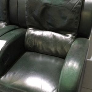 SECOND HAND CUSTOM MADE FURNITURE DECO GREEN LEATHER RECLINERS HIGH BACK WITH LUMBAR SUPPORT SOLD AS IS