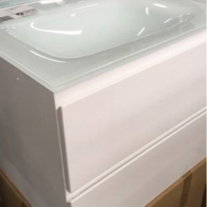 NOVA 600MM WALL HUNG VANITY WITH 2 DRAWERS WITH GREEN GLASS TOP NOVA600/WHT600 RRP$499
