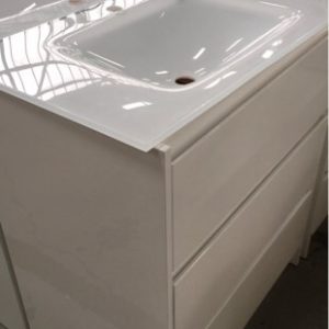 LUSH 750MM FREESTANDING VANITY GLOSS WHITE WITH 3 DRAWERS GLASS TOP RRP$749