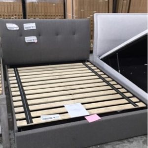 NEW BOXED AVELON QUEEN UPHOLSTERED BED FRAME WITH HIGH HEAD BOARD GREY RRP$899 *4 BOXES ON PICK UP*