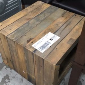 EX DISPLAY HOME FURNITURE - RECYLED TIMBER SIDE TABLE SOLD AS IS
