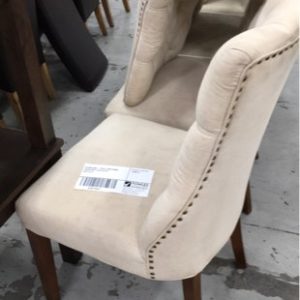 SECONDHAND - BEIGE LINEN DINING CHAIRS WITH STUD DETAIL SOLD AS IS