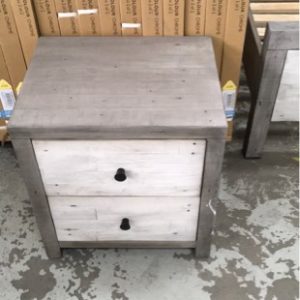 BAY BEDSIDE TABLE GREY WITH WHITE WASH 2 DRAWERS