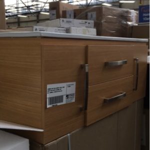 1200MM LIGHT OAK LAMINATE WALL HUNG VANITY WITH WHITE CERAMIC TOP 843-1200WH ( 2 BOXES ON PICK UP)