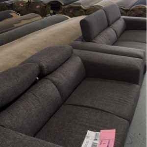 EX DISPLAY HOME FURNITURE - GREY FABRIC MODERN 2 SEATER AND 3 SEATER COUCH SOLD AS IS