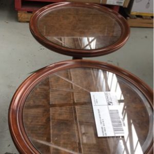 SECONDHAND - PAIR OF ANTIQUE ROUND SIDE TABLES SOLD AS IS
