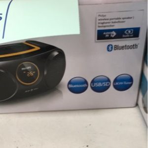PHILIPS RECHARGEABLE PORTABLE WIRELESS SPEAKER BLUETOOTH USB SD FM RADIO AT10 SOLD AS IS