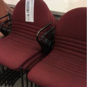SECOND HAND OFFICE FURNITURE - BURGUNDY WAITING ROOM CHAIR & BLACK METAL ARMS SOLD AS IS