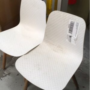 EX DISPLAY OUTDOOR WHITE METAL CHAIRS WITH TIMBER LEGS SOLD AS IS