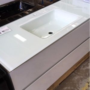 WHITE 1200MM WALL HUNG VANITY WITH 2 DRAWERS WITH GREEN GLASS TOP