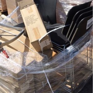 PALLET OF ASSORTED OFFICE FURNITURE SOLD AS IS