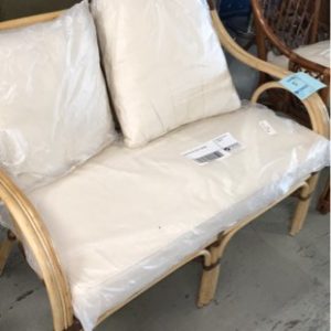 CANE SEAT WITH WHITE CUSHIONS
