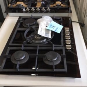 EURO ES700GFDBL 700MM BLACK GLASS 5 BURNER GAS COOKTOP CENTRE WOK FRONT CONTROL KNOBS WITH 12 MONTH WARRANTY