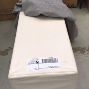 EX DISPLAY CREAM VINYL OTTOMAN WITH GREY FABIC COVER (SOLD AS IS)