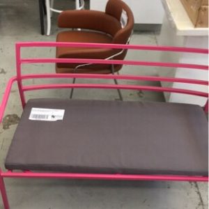 EX DISPLAY PINK HIGH BACK OUTDOOR BENCH SEAT WITH GREY CUSHION (SOLD AS IS)