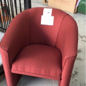SECOND HAND OFFICE FURNITURE - BURGUNDY TUB CHAIR SOLD AS IS