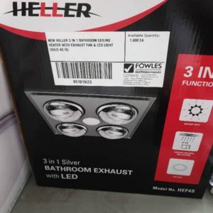 NEW HELLER 3 IN 1 BATHROOM CEILING HEATER WITH EXHAUST FAN & LED LIGHT (SOLD AS IS)