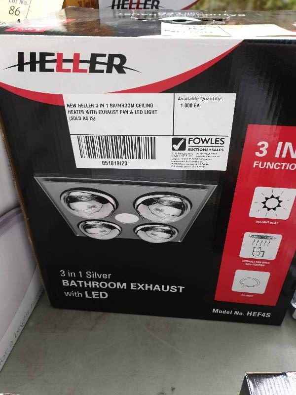 NEW HELLER 3 IN 1 BATHROOM CEILING HEATER WITH EXHAUST FAN & LED LIGHT (SOLD AS IS)