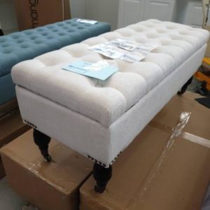 SOPHIE DRESSING BENCH 103CM BUTTON UPHOLSTERED WITH LEGS LINEN WHITE MODEL 1028-10
