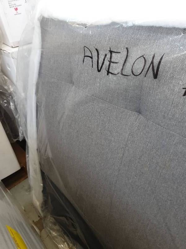 NEW BOXED AVELON QUEEN UPHOLSTERED BED FRAME WITH HIGH HEAD BOARD GREY RRP$999 *3 BOXES ON PICK UP*