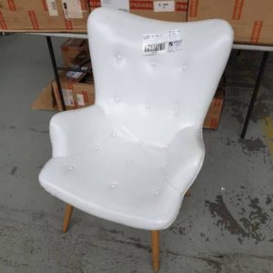 EX HIRE RETRO WHITE ARM CHAIR SOLD AS IS