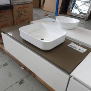 ESCAPE 1200MM VANITY WITH GREY QUARTZ STONE BENCH TOP AND 1 CERAMIC ABOVE COUNTER BASIN RRP $1039