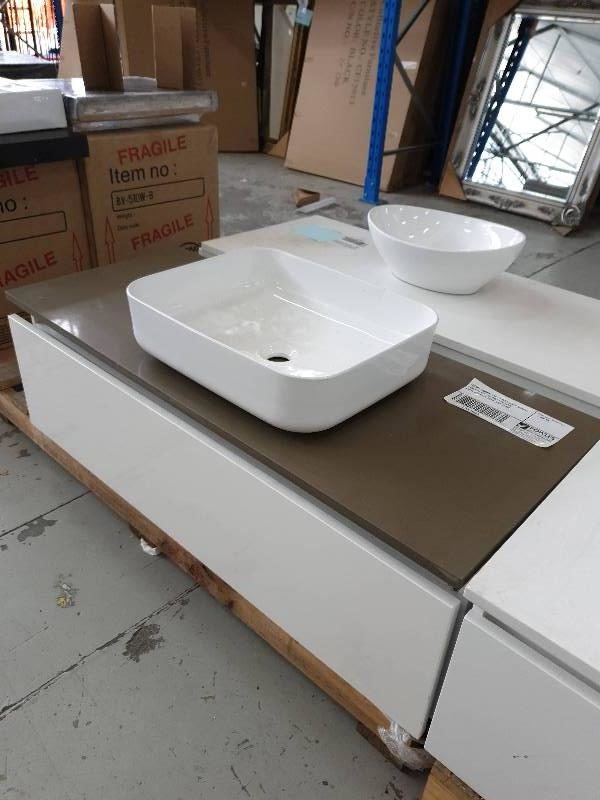 ESCAPE 1200MM VANITY WITH GREY QUARTZ STONE BENCH TOP AND 1 CERAMIC ABOVE COUNTER BASIN RRP $1039