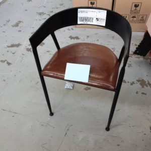 NEW ARM CHAIRS WITH BROWN PADDED SEAT AND BLACK METAL FRAME