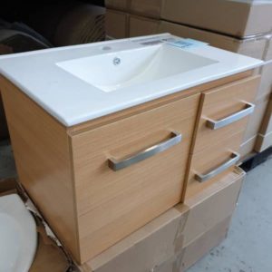 750MM LIGHT WENGE WALL HUNG VANITY UNIT WITH WHITE CERAMIC BASIN 2 BOXES ON PICK UP 843-75R-WH & 75B