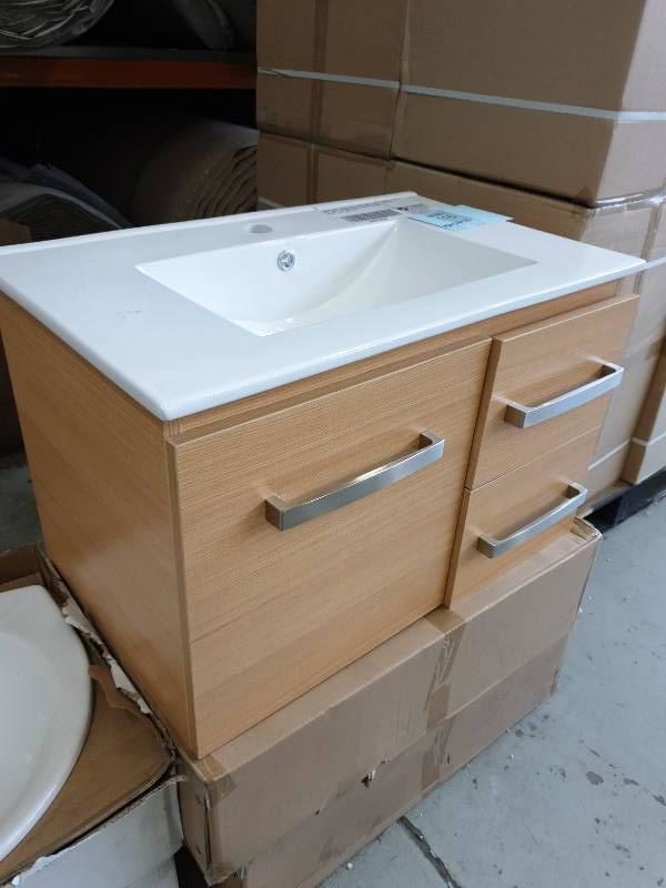 750MM LIGHT WENGE WALL HUNG VANITY UNIT WITH WHITE CERAMIC BASIN 2 BOXES ON PICK UP 843-75R-WH & 75B