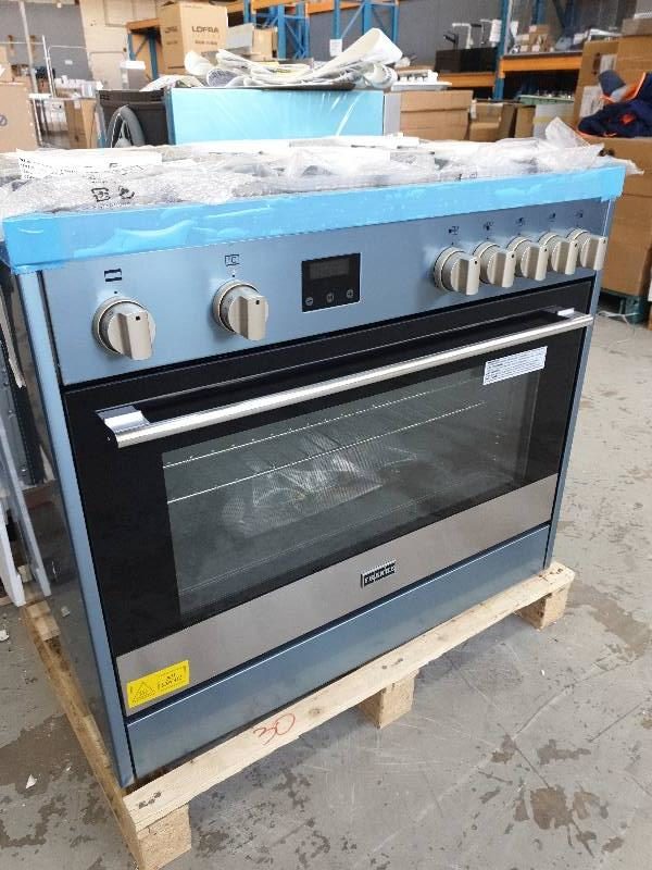 NEW EX DISPLAY FRANKE 900MM FREESTANDING OVEN FFD090X5S DUEL FUEL WITH 5 BURNER GAS COOKTOP WITH ELECTRIC OVEN 11 COOKING FUNCTIONS WITH TRIPLE GLAZED DOOR AND STORAGE COMPARTMENT WITH 6 MONTH WARRANTY