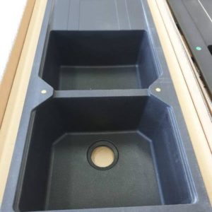 FRANKE ONYX UBG221ON REVERSIBLE BLACK DOUBLE BOWL SINK WITH DRAINER RRP$1099 WITH FRANKE WASTES