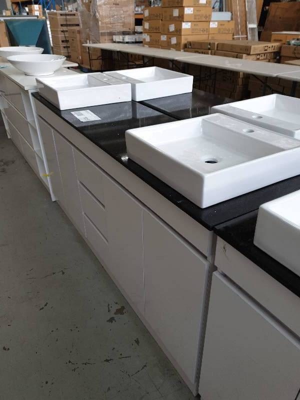 1800MM WHITE DOUBLE BOWL VANITY UNIT WITH BLACK STONE TOP