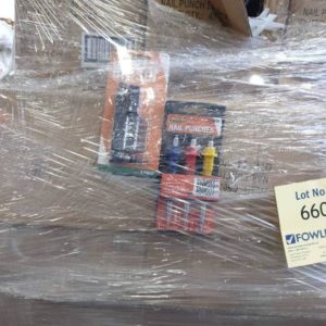 MIXED PALLET OF ASST'D GOODS INCL- TRAMPOLINES NAIL PUNCHES DRILL BITS ETC
