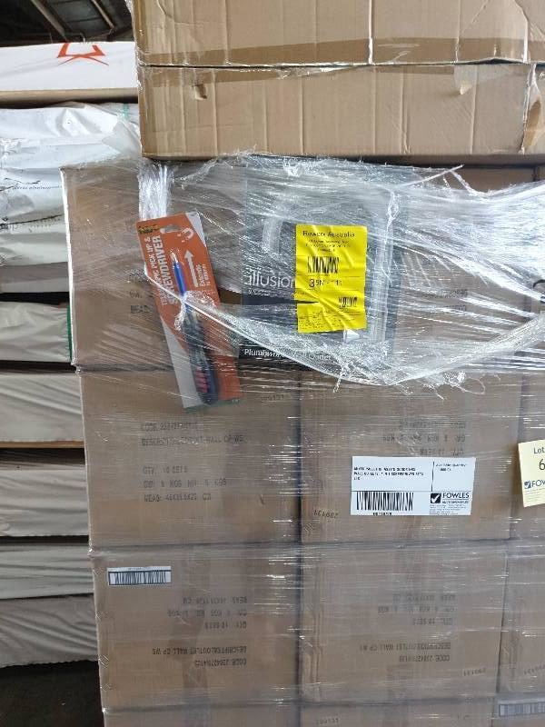 MIXED PALLET OF ASST'D GOODS INCL- WALL OUTLETS 7 IN 1 SCREWDRIVER SETS ETC