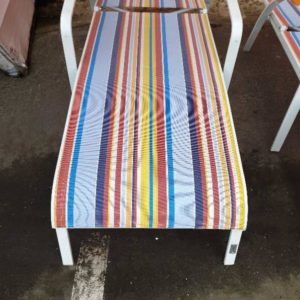 EX DISPLAY HOME FURNITURE - MULTI COLOURED STRIPED SUN LOUNGES WITH METAL FRAME SOLD AS IS