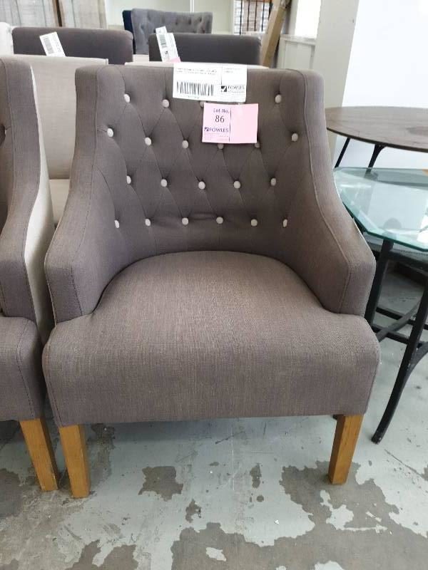 EX DISPLAY HOME FURNITURE - CREAM & BROWN UPHOLSTERED CHAIR SOLD AS IS